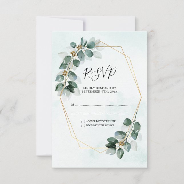 Eukalyptus Geometric Watercolor Foliage Wedding RSVP Karte (Vorderseite)
