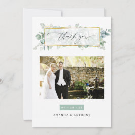 Eukalyptus Geometric Wedding Foto Collage Dankeskarte