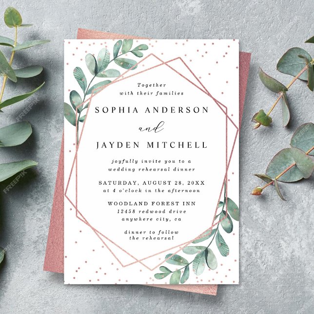 Eukalyptus Geometric Wedding Probe Dinner Einladung (Von Creator hochgeladen)