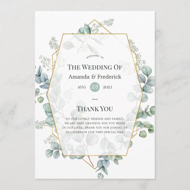 Eukalyptus Geometric Wedding Programm (Vorderseite)