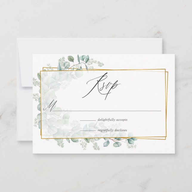 Eukalyptus Geometric Wedding RSVP Karte (Vorderseite)