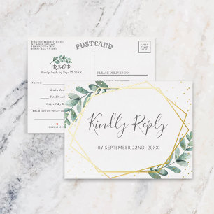 Eukalyptus Geometric Wedding RSVP Real Folie Einladungspostkarte