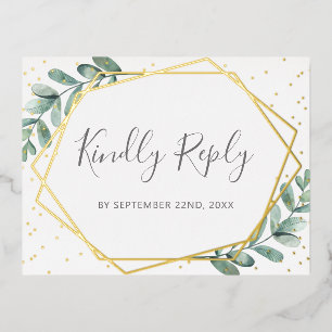 Eukalyptus Geometric Wedding RSVP Real Folie Einladungspostkarte