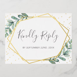 Eukalyptus Geometric Wedding RSVP Real Folie Einladungspostkarte