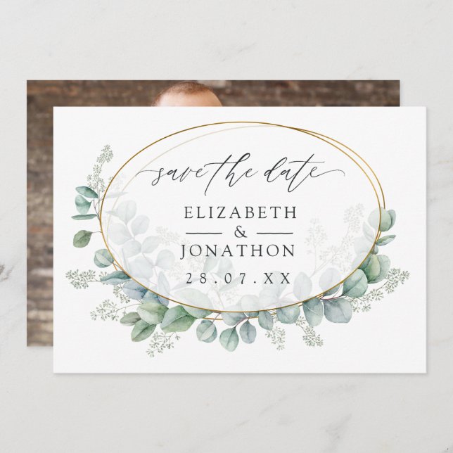 Eukalyptus Geometric Wedding Save The Date (Vorne/Hinten)