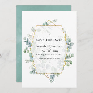 Eukalyptus geometrische Hochzeit in Aquarellen Ret Save The Date