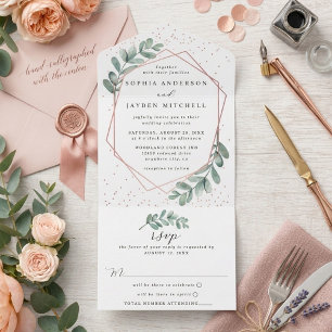 Eukalyptus Geometrische Rosen Goldfolie Hochzeit All In One Einladung