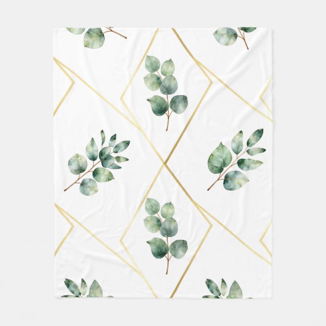 Eukalyptus geometrisches Goldmuster Fleecedecke (Vorderseite)