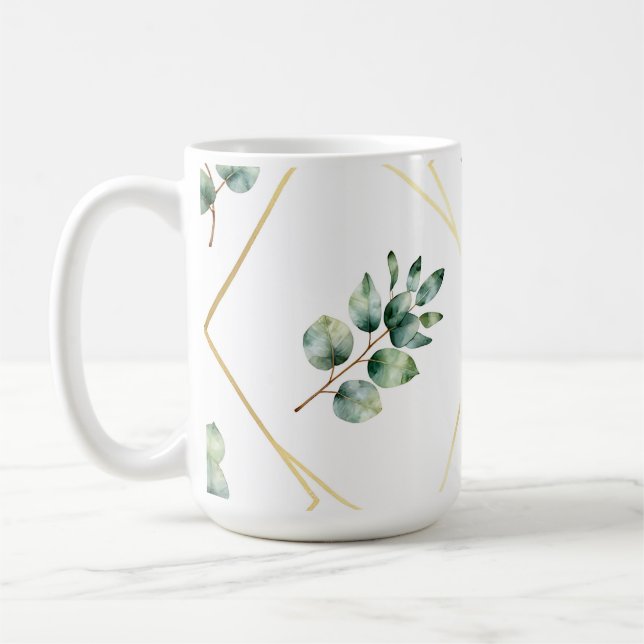 Eukalyptus geometrisches Goldmuster Kaffeetasse (Links)