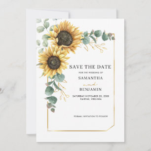 Eukalyptus geometrisches Sonnenblumen Save The Date