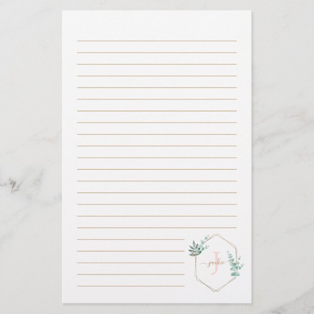 Eukalyptus-Gerahmtes Monogramm Briefpapier (Vorderseite)