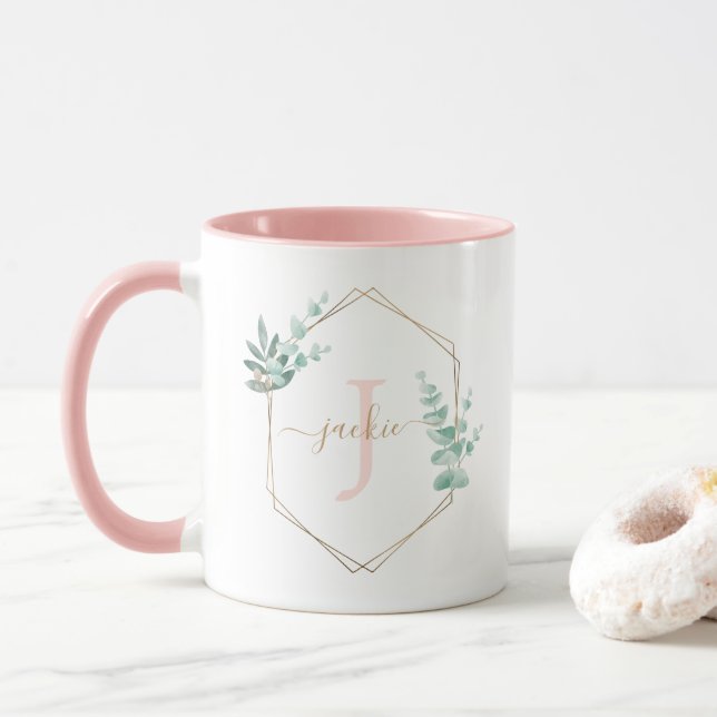Eukalyptus-Gerahmtes Monogramm Tasse (Mit Donut)