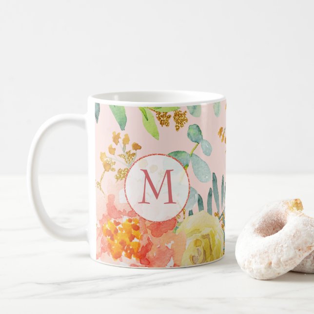 Eukalyptus-Glitzer Monogramm Kaffeetasse (Mit Donut)