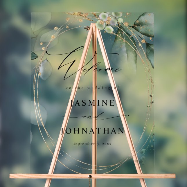 Eukalyptus Glow Gold Greenerity Wedding Willkommen Acrylschild (Neutral)