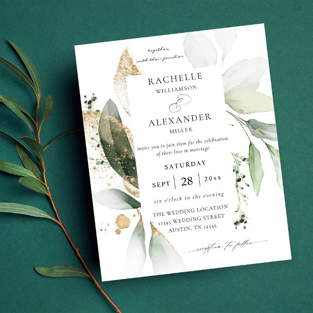 Eukalyptus Glow Gold Greenery 2 Wedding Flyer (Von Creator hochgeladen)