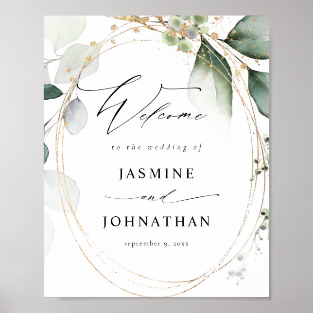 Eukalyptus Glow Gold Greenery Begrüßung Plakat 2 (Vorne)