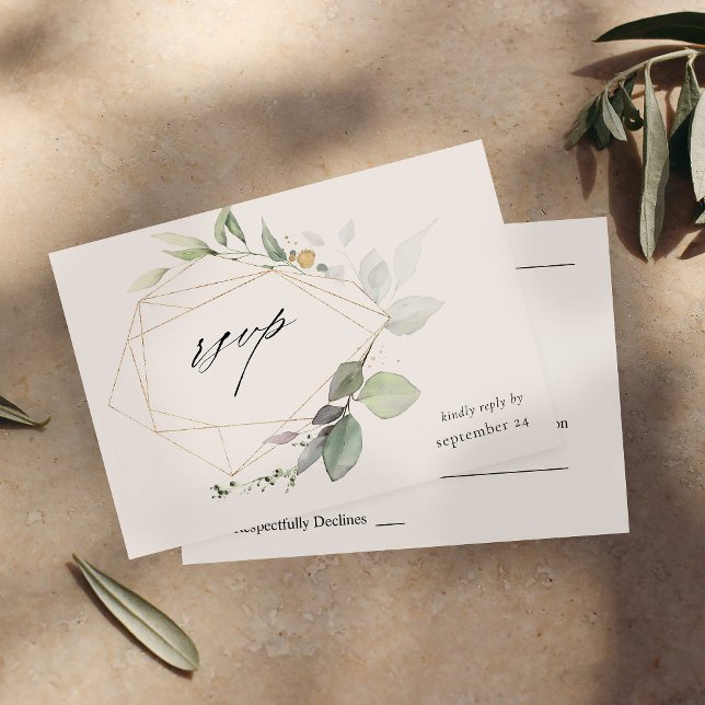 Eukalyptus Glow Gold Greenery w Meal RSVP Card Karte (Von Creator hochgeladen)