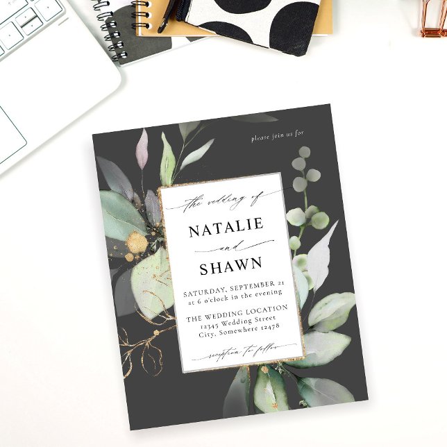 Eukalyptus Glow Gold Greenery Wedding Gray Flyer (Von Creator hochgeladen)