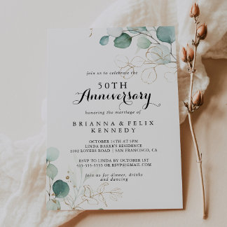 Eukalyptus Gold 50. Hochzeitstag Einladung