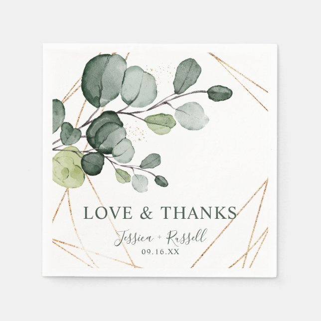 Eukalyptus Gold Abstrakte Liebe und Dankpapier Serviette (Vorderseite)