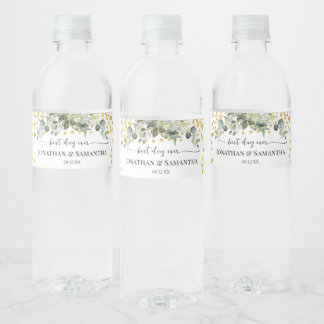 Eukalyptus Gold Best Day Ever Wedding Wasserflaschenetikett
