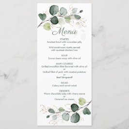 Eukalyptus Gold-Blätter Hochzeitmenü Menükarte
