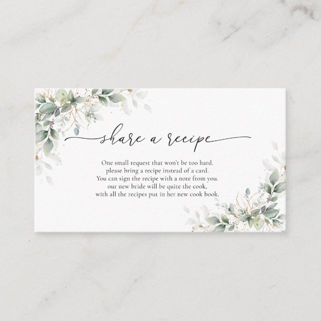 Eukalyptus Gold-Brautparty gemeinsam mit einer Rez Begleitkarte (Vorderseite)