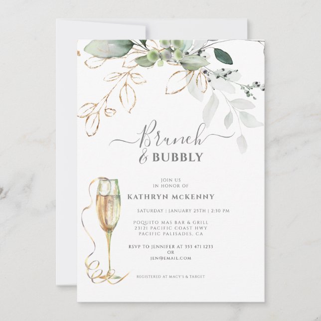 Eukalyptus Gold Calligraphy Brautparty Invitat Einladung (Vorderseite)