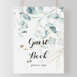 Eukalyptus Gold Calligraphy Gästebuchsignatur Poster