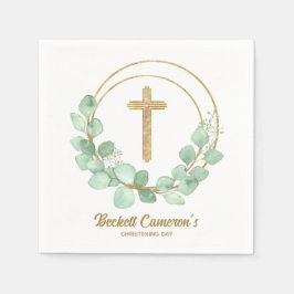 Eukalyptus Gold Cross Christening Serviette