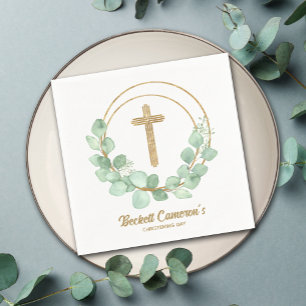 Eukalyptus Gold Cross Christening Serviette