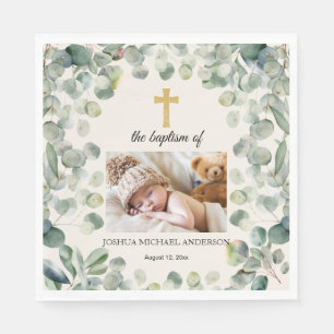Eukalyptus Gold Cross Religious Baptism Foto Serviette