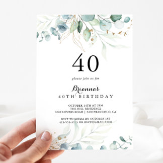 Eukalyptus Gold Floral 40. Geburtstags-Party Einladung