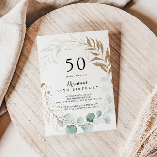 Eukalyptus Gold Floral 50. Geburtstagsparty Einladung
