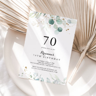 Eukalyptus Gold Floral 70. Geburtstagsparty Einladung