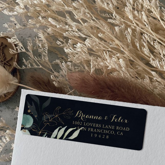 Eukalyptus Gold Floral Blue Rücksendeadresse (Von Creator hochgeladen)