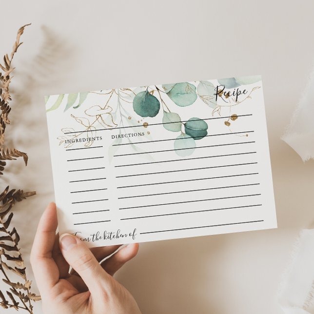 Eukalyptus Gold Floral Brautparty Rezept Karte (Von Creator hochgeladen)