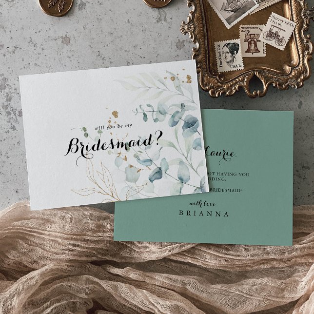 Eukalyptus Gold Floral Bridesmaid Vorschlag Mitteilungskarte (Von Creator hochgeladen)