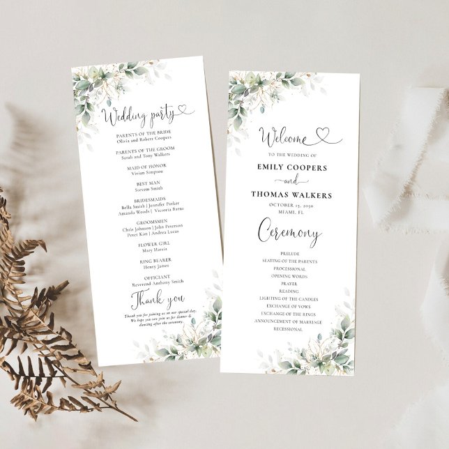 Eukalyptus Gold Floral Greenerity Wedding Program Programm (Von Creator hochgeladen)