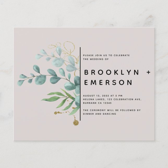 Eukalyptus Gold Foil Modern Wedding (Vorderseite)
