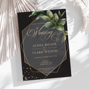 Eukalyptus Gold Geometric Black Charcoal Wedding Einladung