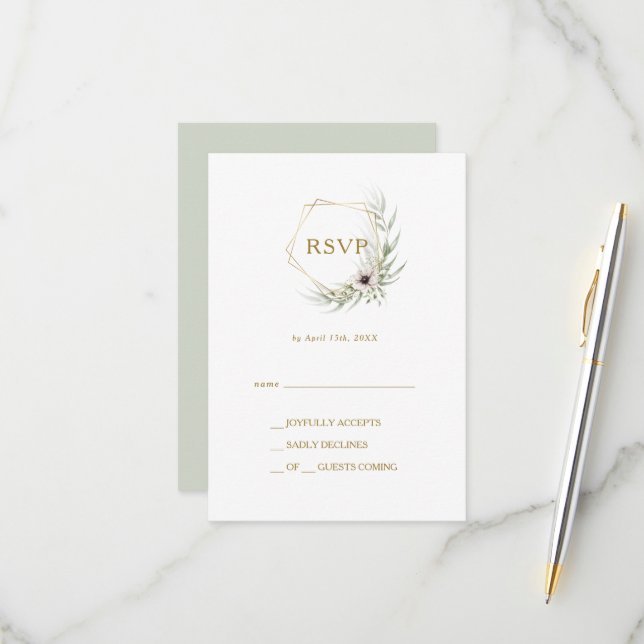 Eukalyptus Gold Geometric RSVP Card (Vorderseite/Rückseite Beispiel)