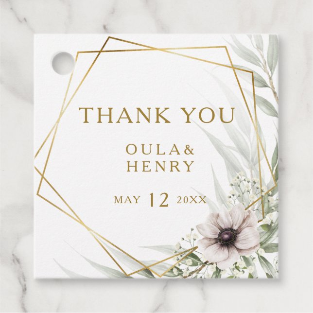 Eukalyptus Gold Geometric Vielen Dank für Ihre Unt Geschenkanhänger (Vorderseite)