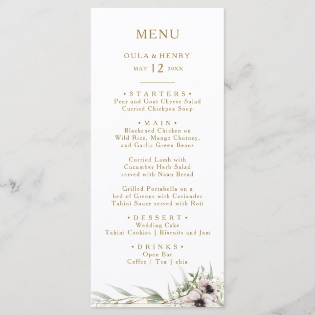 Eukalyptus Gold Geometric Wedding Dinner Menu Menükarte (Vorderseite)