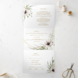 Eukalyptus Gold Geometric Wedric Dreifach Gefaltete Einladung