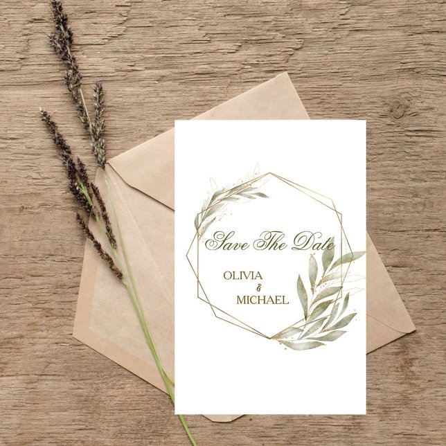 Eukalyptus Gold Geometrischer Rahmen Save the Date Einladung (Von Creator hochgeladen)