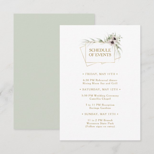 Eukalyptus Gold Geometrischer Zeitplan für Ereigni Begleitkarte (Vorne/Hinten)