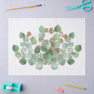 Eukalyptus Gold Glitter Blätterzweig Aquarell Seidenpapier