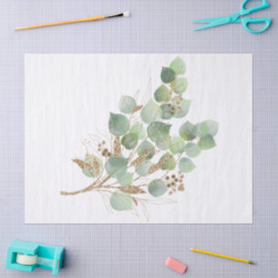 Eukalyptus Gold Glitter Blätterzweig Aquarell Seidenpapier