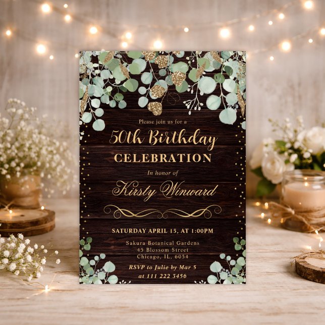 Eukalyptus Gold Glitzer Geburtstag Einladung (Von Creator hochgeladen)